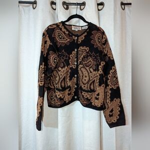Vintage Browns And Cream Paisley Cardigan Button Down Sweater